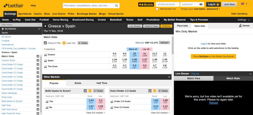 betfair exchange markets for greece v spain desktop