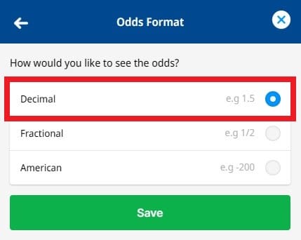 betfred selecting odds format