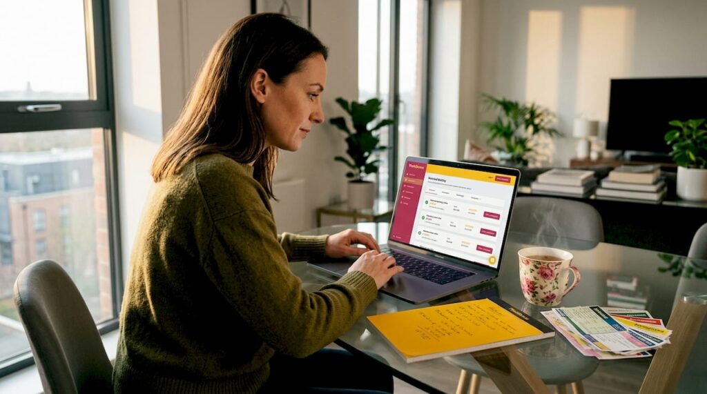 Matched betting alongside a full-time job: a guide Woman researching matched betting at home workspace