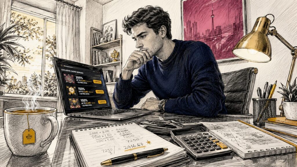Person calculating casino matched betting profits at home