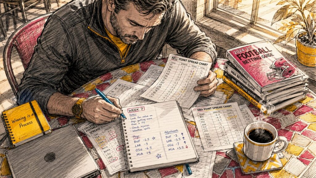 Man analyzing sports betting line movement charts